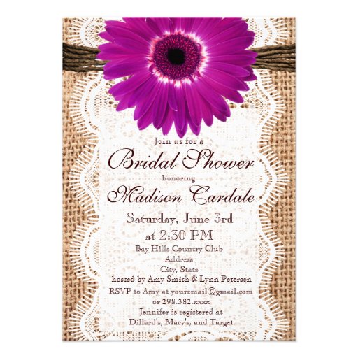 Burlap Purple Daisy Bridal Shower Invitations