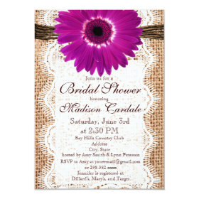 Burlap Purple Daisy Bridal Shower Invitations 4.5