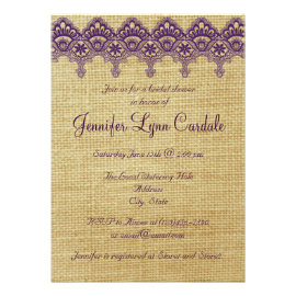 Burlap Purple Damask Lace Bridal Shower Invitation Custom Invitations