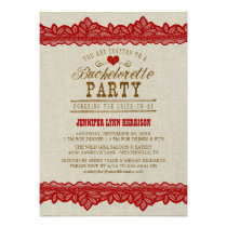 Burlap & Red Lace Bachelorette Party Invitation
