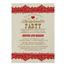 Burlap & Red Lace Bachelorette Party Invitation