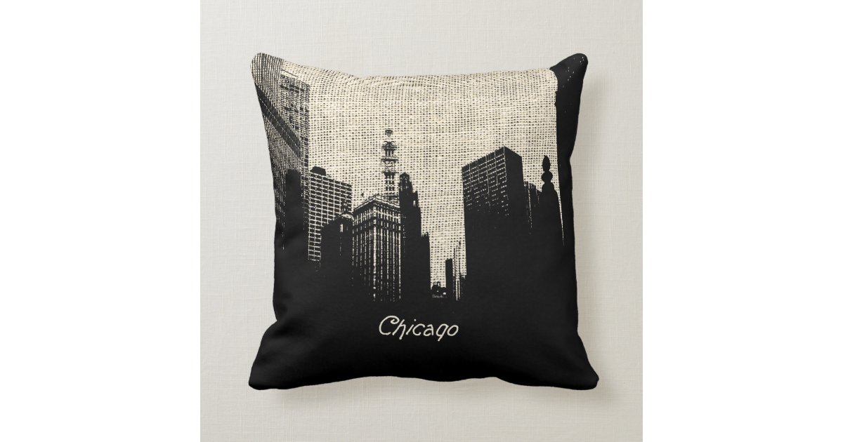 Burlap Retro Chicago Throw Pillow Zazzle