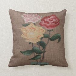 Burlap Roses 2 Throw Pillows