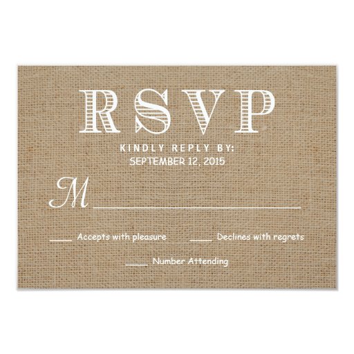 Burlap RSVP Rustic Typography Wedding Reply 3.5x5 Paper ...