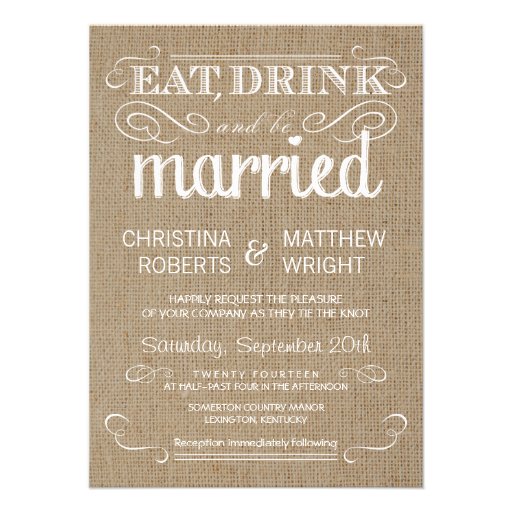 Burlap Rustic Country Wedding Invitations (front side)