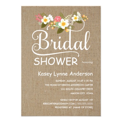 Burlap Rustic Floral Bridal Shower Personalized Invite