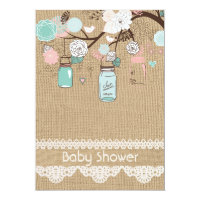 Burlap Rustic Lace Mason Jar Baby Shower Invitatio Card