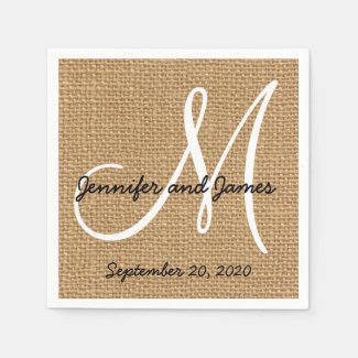 Burlap Rustic Monogram Paper Napkins