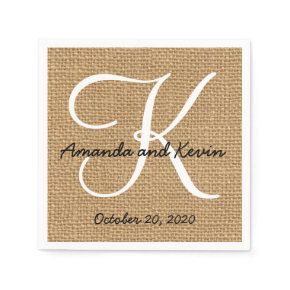 Burlap Rustic Monogram Paper Napkins