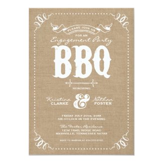 Burlap Rustic Vintage Chic Engagement Party BBQ 5x7 Paper Invitation Card