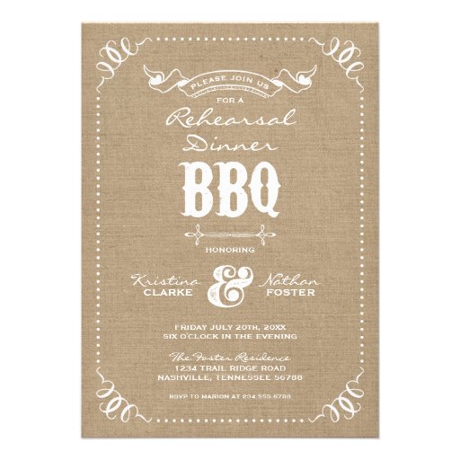 Burlap Rustic Vintage Chic Rehearsal Dinner BBQ Announcements