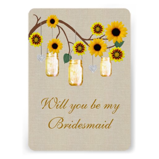 Burlap Rustic Yellow Mason Jars Bridesmaid Card