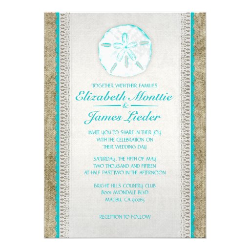 Burlap Sand Dollar Wedding Invitations