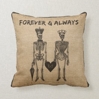 Burlap Skeleton Couple Forever Always Pillows