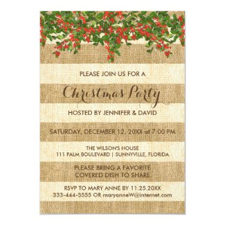 Burlap Stripes and Christmas Holly Party