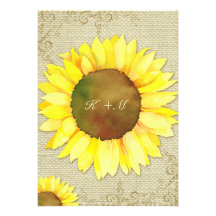 Burlap Sunflower + Swirls Country Wedding Invites