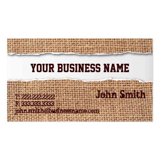 Burlap Texture Ripped Business Card (front side)