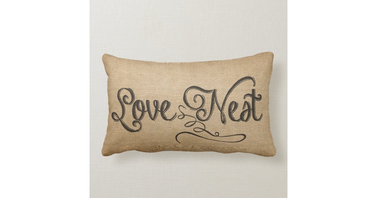 Burlap Vintage Love Nest Pillow Zazzle