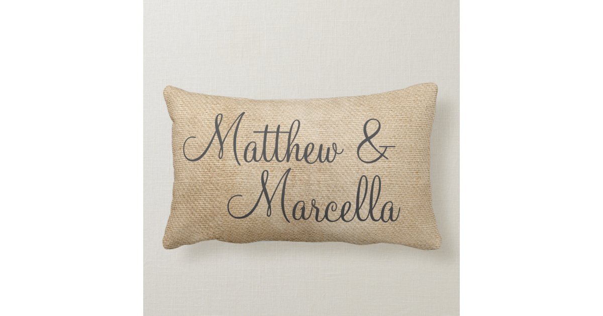 Burlap Vintage Personalize Wedding Names Date Throw Pillows Zazzle