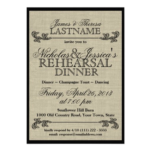 Burlap Vintage Rehearsal Dinner Personalized Invitations