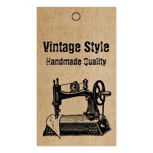 Burlap Vintage Style Sewing Machine Tags Business Cards (front side)