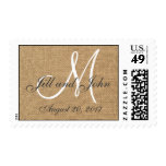 Burlap Wedding Monogram Names Date Postage Stamps