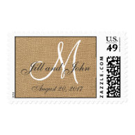 Burlap Wedding Monogram Names Date Postage Stamps