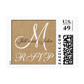 Burlap Wedding Monogram Names RSVP Postage Stamps