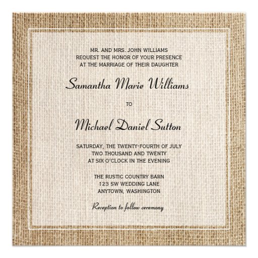 Burlap White Border Wedding Invitations