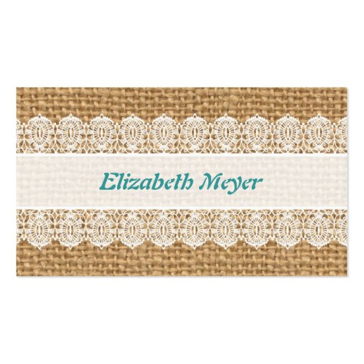 Burlap with Delicate Lace - Shabby Chic Business Card Templates (front side)
