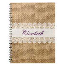 Burlap with Delicate Lace - Shabby Chic Monogram Note Book