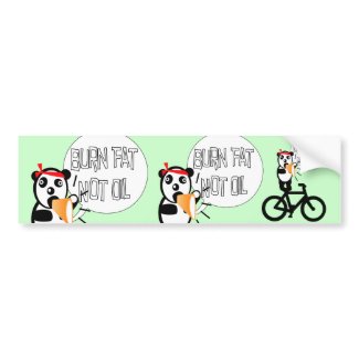 Burn Fat Not Oil Bumper Sticker Silly Bear on Bike bumpersticker