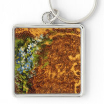 Burned Wood & Oil Painted Flowers Key Chains