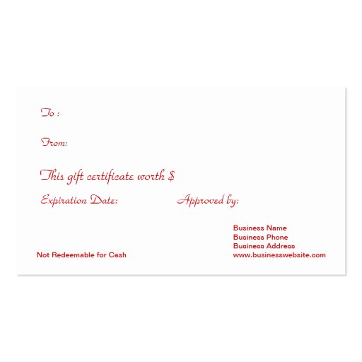 Burning Candle Business Gift Certificates Business Card Templates (back side)