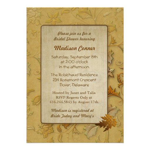 Burnished Autumn Gold Bridal Shower Personalized Invite
