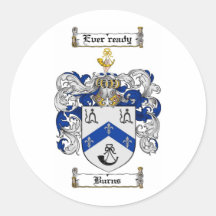 BURNS FAMILY CREST -  BURNS COAT OF ARMS ROUND STICKER