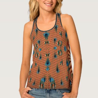 Burnt Orange and Blue Fabric Pattern Tank Top