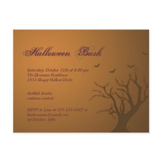 Burnt orange scary tree Halloween party invitation postcard