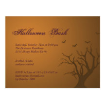 Burnt orange scary tree Halloween party invitation Postcards