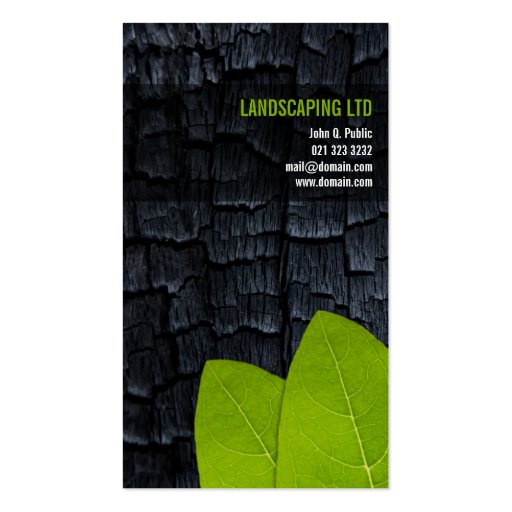Burnt Wood Green Leaves Landscaper Business Cards (front side)