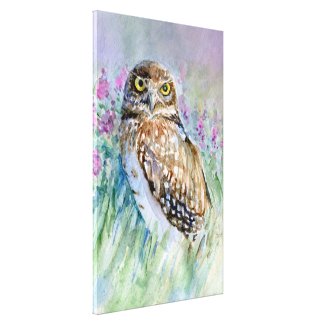Burrowing owl Watercolor painting Gallery Wrapped Canvas