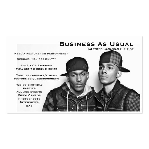 Business As Usual Business Card (front side)