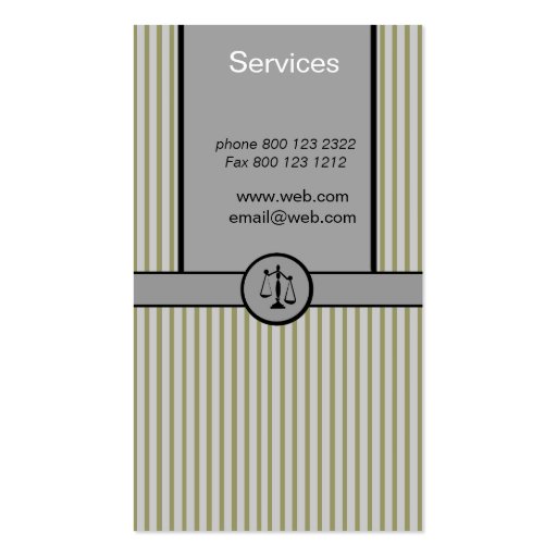 Business Attorney Justice Scale Business Card Template (back side)