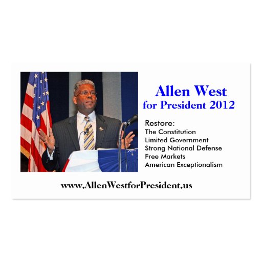Business Card, Allen West for President 2012 (front side)