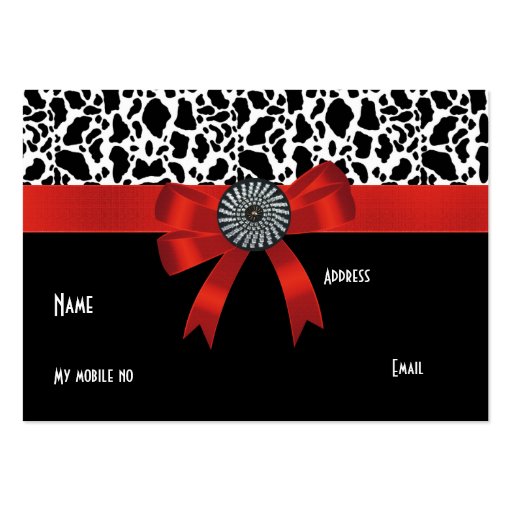 Business Card Animal Print Black White Red Bow (back side)
