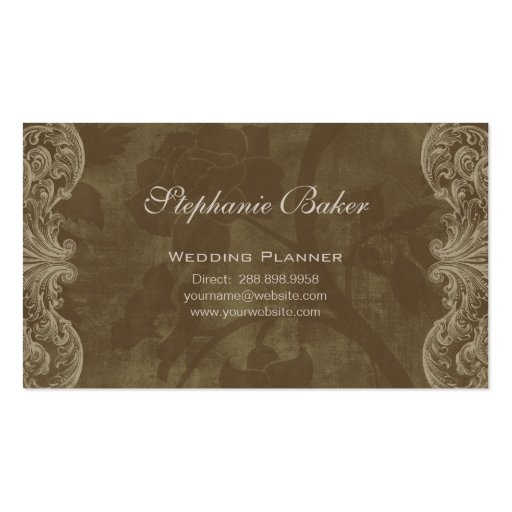 Business Card Antique Roses Wedding Planner Brown (back side)