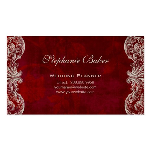 Business Card Antique Roses Wedding Planner Red (back side)
