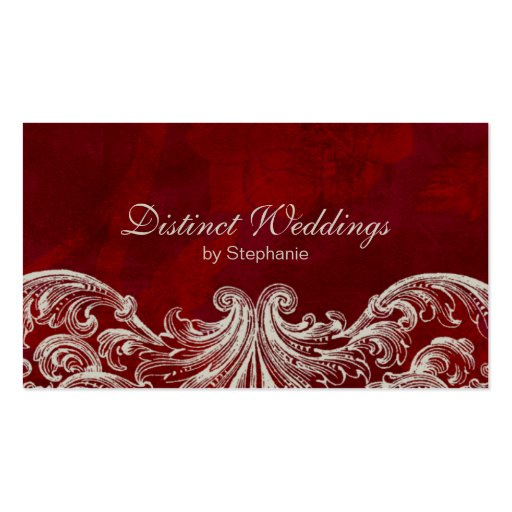 Business Card Antique Roses Wedding Planner Red (front side)