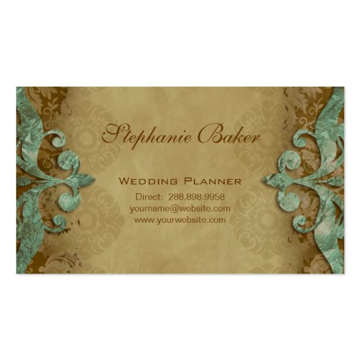 Business Card Antique Verdigris Wedding Planner (back side)