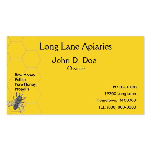 Business Card - Apiary - Beekeeping (front side)